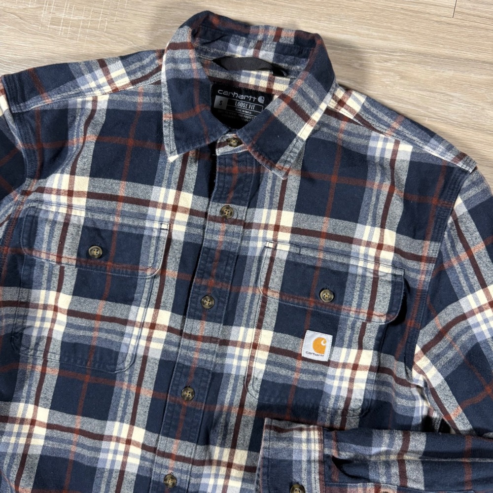 Carhartt Loose Fit Madras Plaid Flannel Shirt Shacket Thick Workwear Size Small